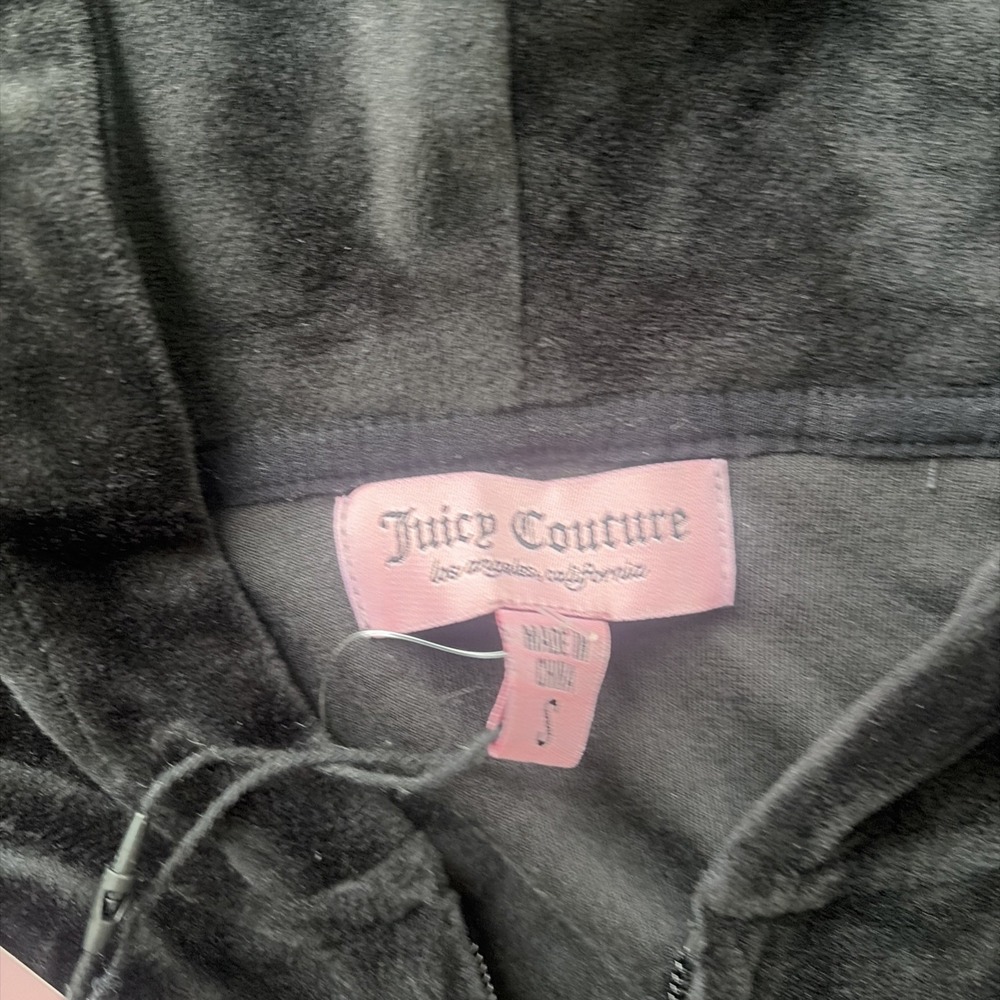 Juicy Couture Black Velour Pullover‎ Hoodie Women's Size Small Logo Hooded NWT - Picture 2 of 7